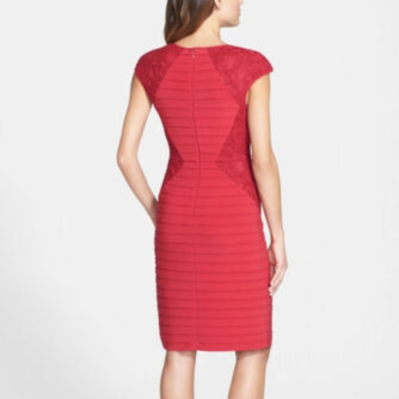 Adrianna Papell Red Lace Blocked Banded - Picture 3 of 4